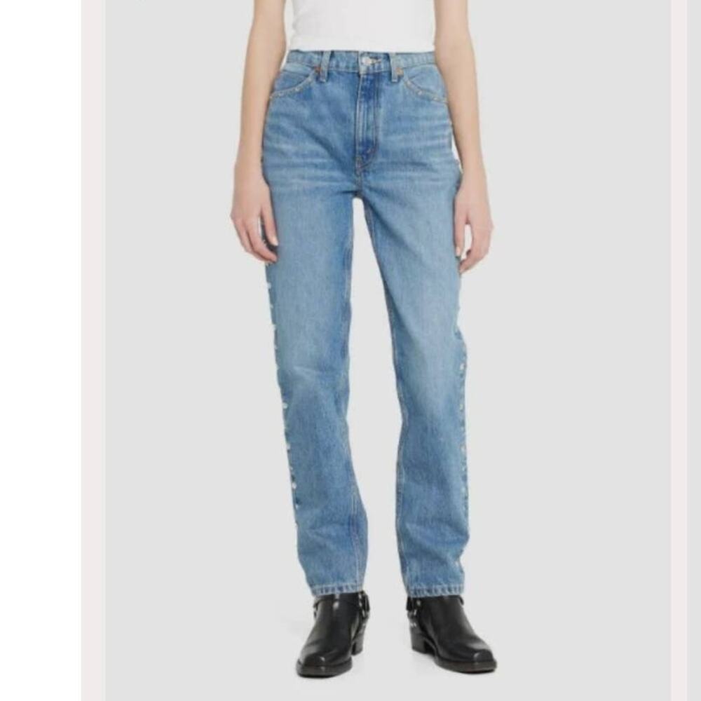 RE/DONE 70's Straight Moon Stoned Stud Jeans Suze 24 NWT